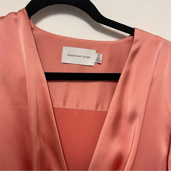 Significant Other Satin Faux Wrap Tie-Front Blouse - Business Casual Dressy - Picture 2 of 4